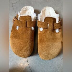 Birkenstock Tan Suede Mules with White Lining